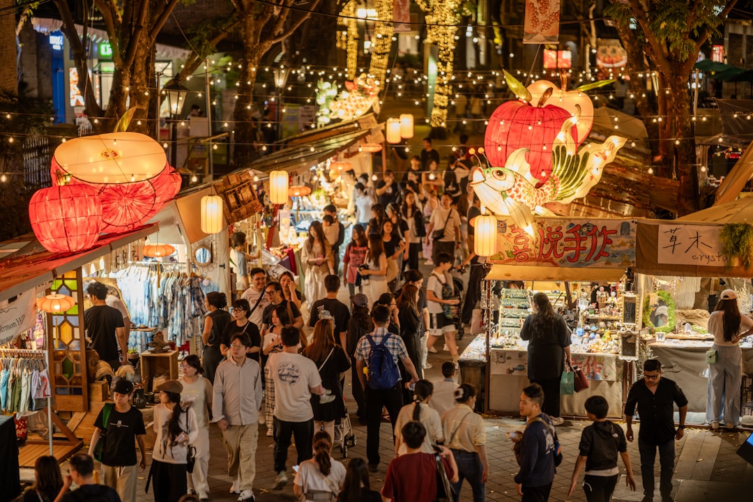 Night market food stalls and lanterns