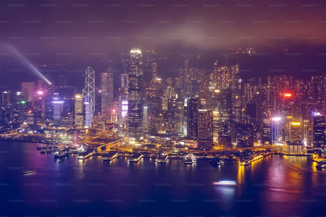 Hong Kong Victoria Harbour skyline at night
