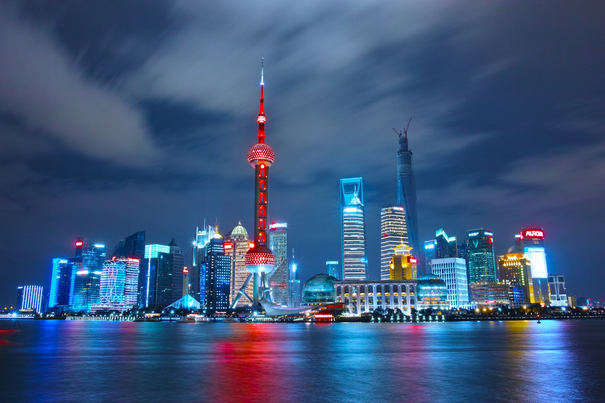 Shanghai skyline and Huangpu river at dusk