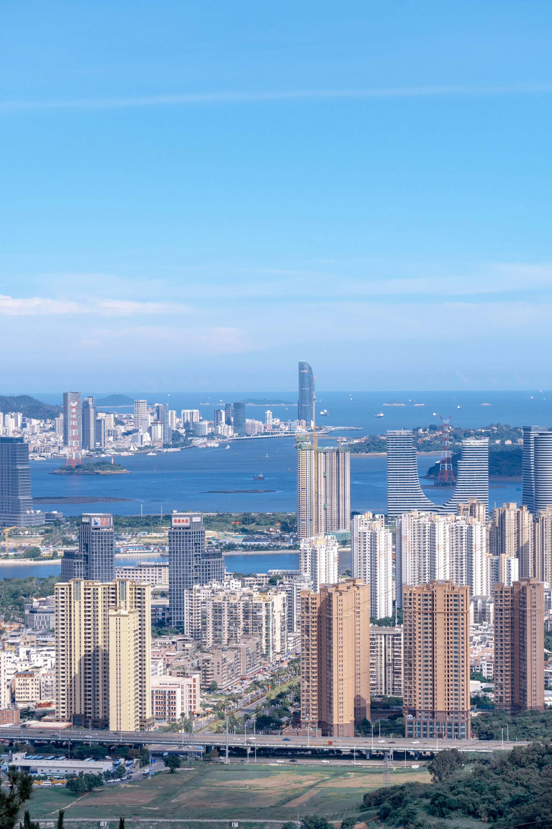 Xiamen coastal skyline panorama from the hills