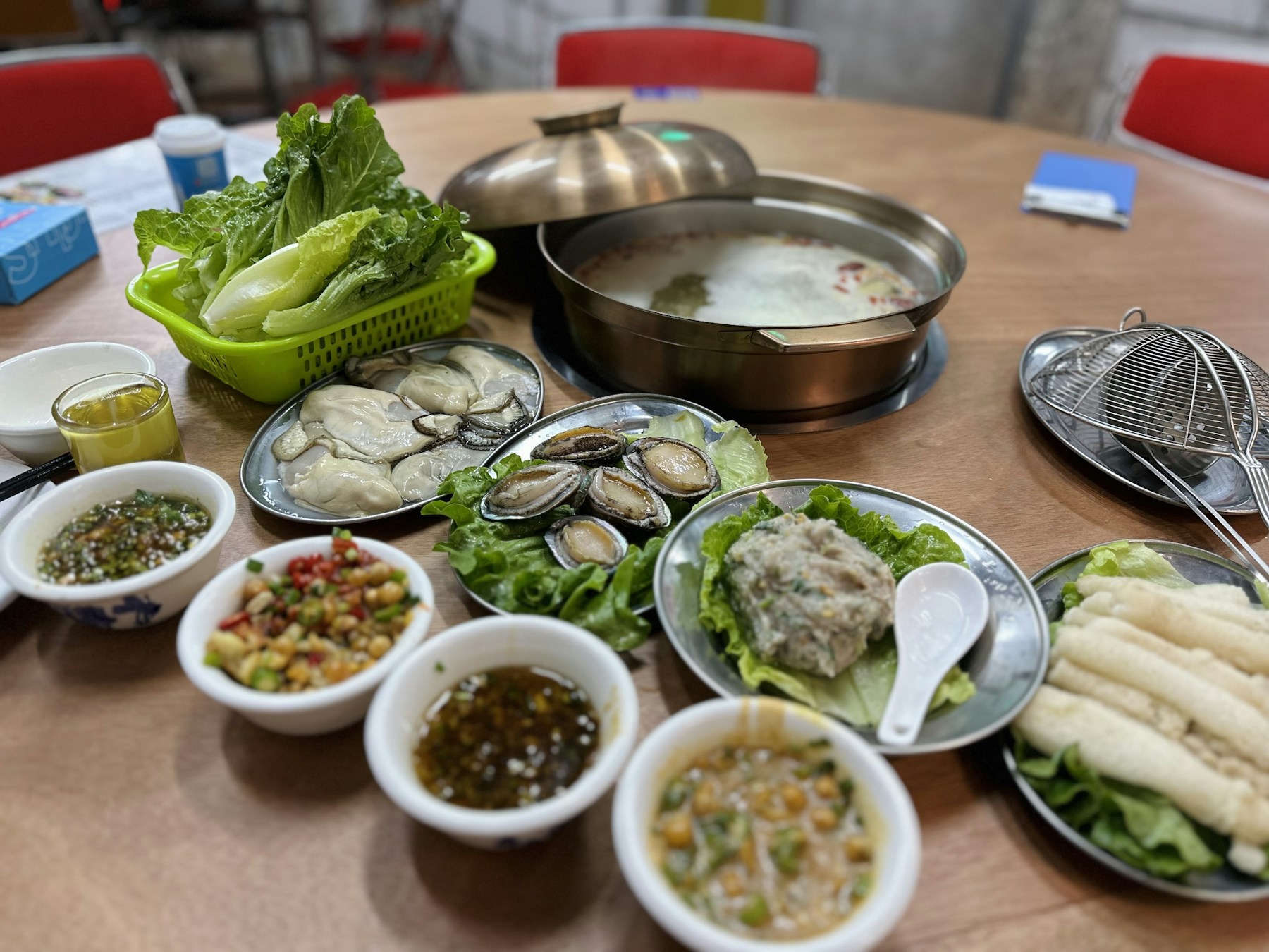 Oysters, clams and abalone on a coastal seafood table